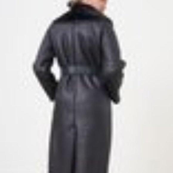 Ladies Belted Vegan Sherling Winter Coat - Picture 3 of 4